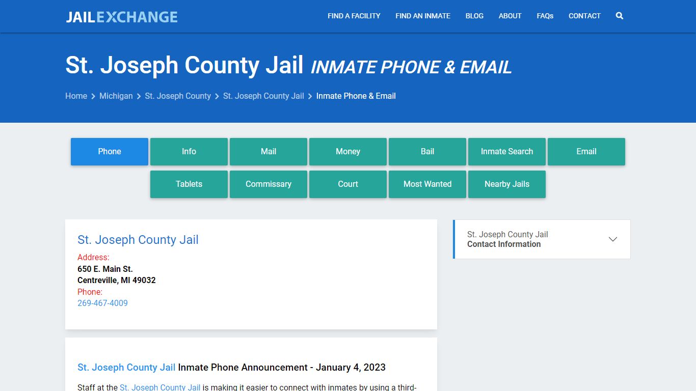 Inmate Phone - St. Joseph County Jail, MI - Jail Exchange